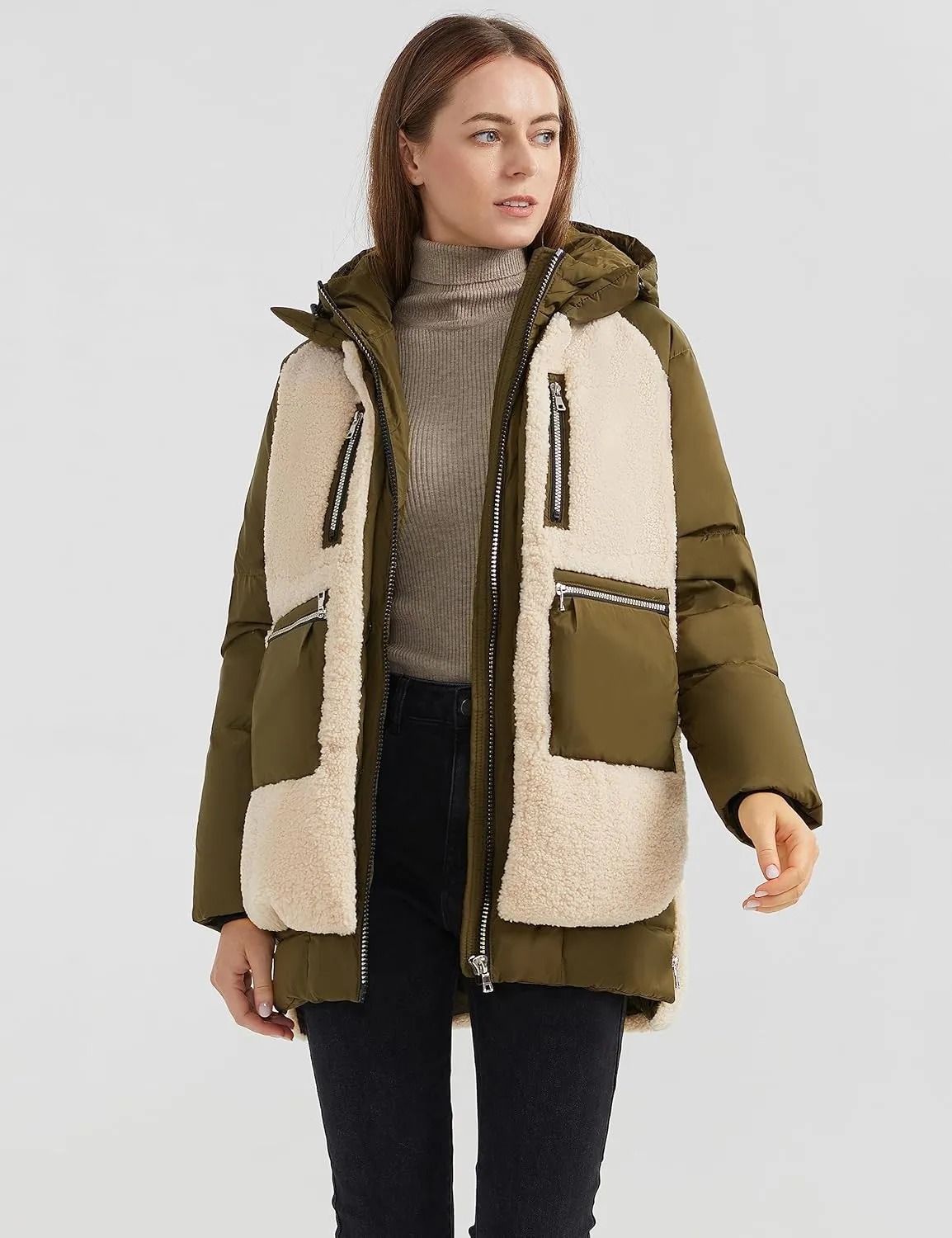 Orolay Women's Thickened Winter Down Coat Windproof Hooded Puffer Jacket with 6 Pockets