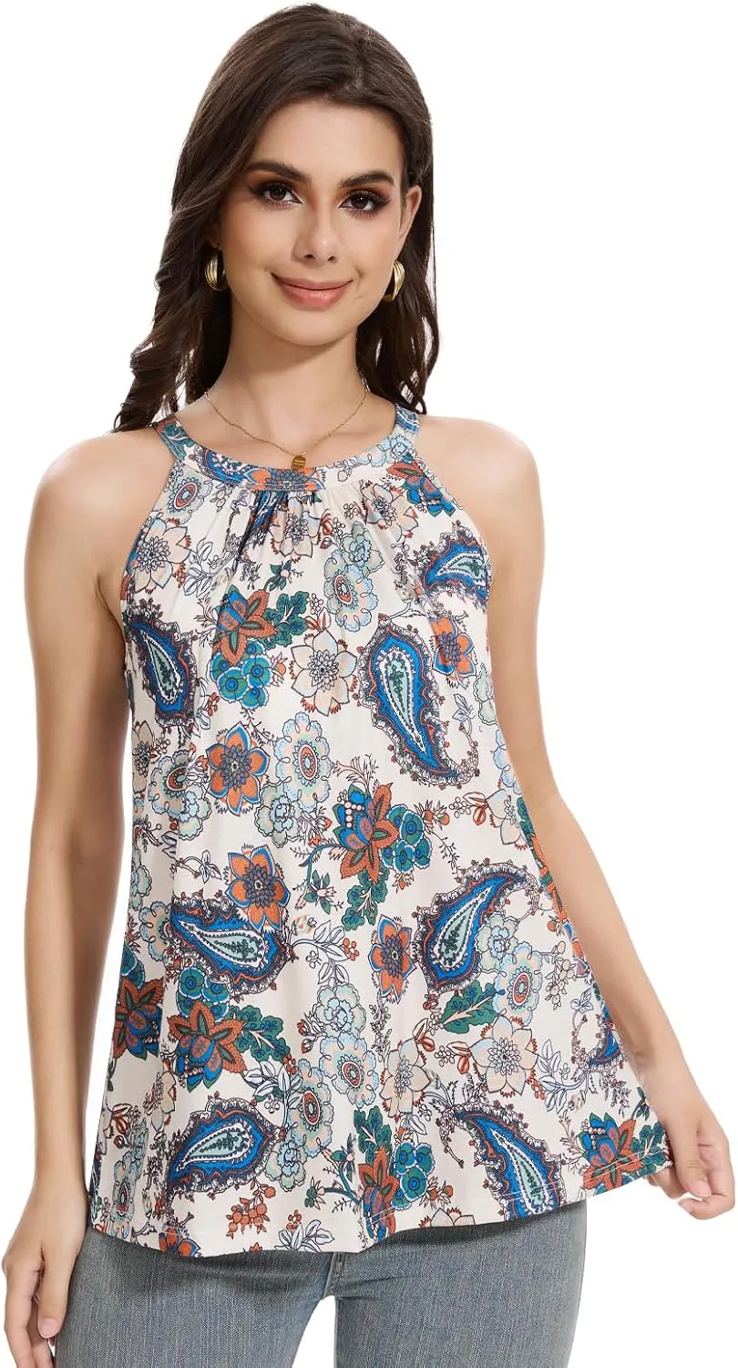 Orrpally Women Tank Tops Built in Bra Halter Tank Top Flowy Sleevless Padded Tank Top