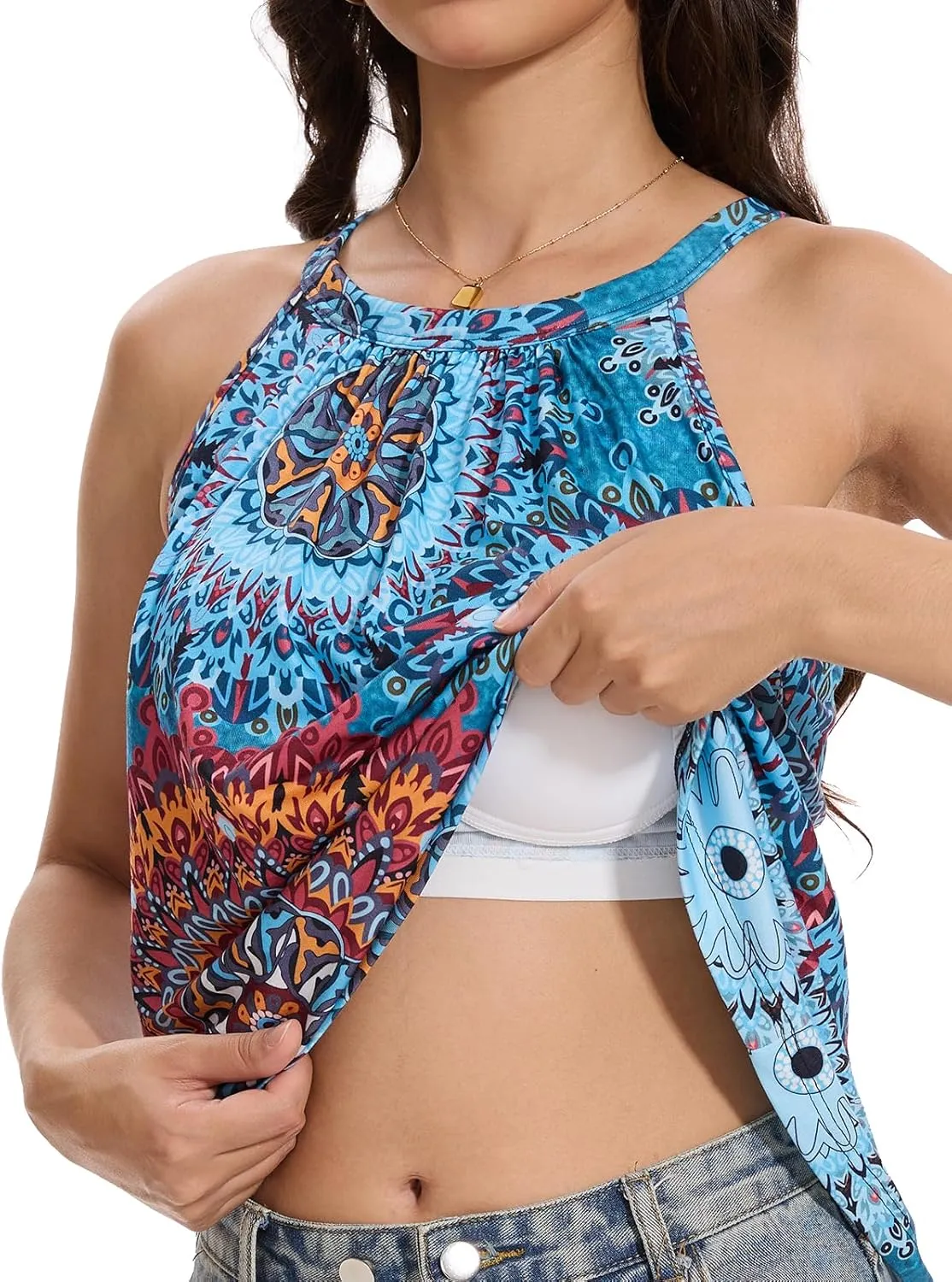 Orrpally Women Tank Tops Built in Bra Halter Tank Top Flowy Sleevless Padded Tank Top
