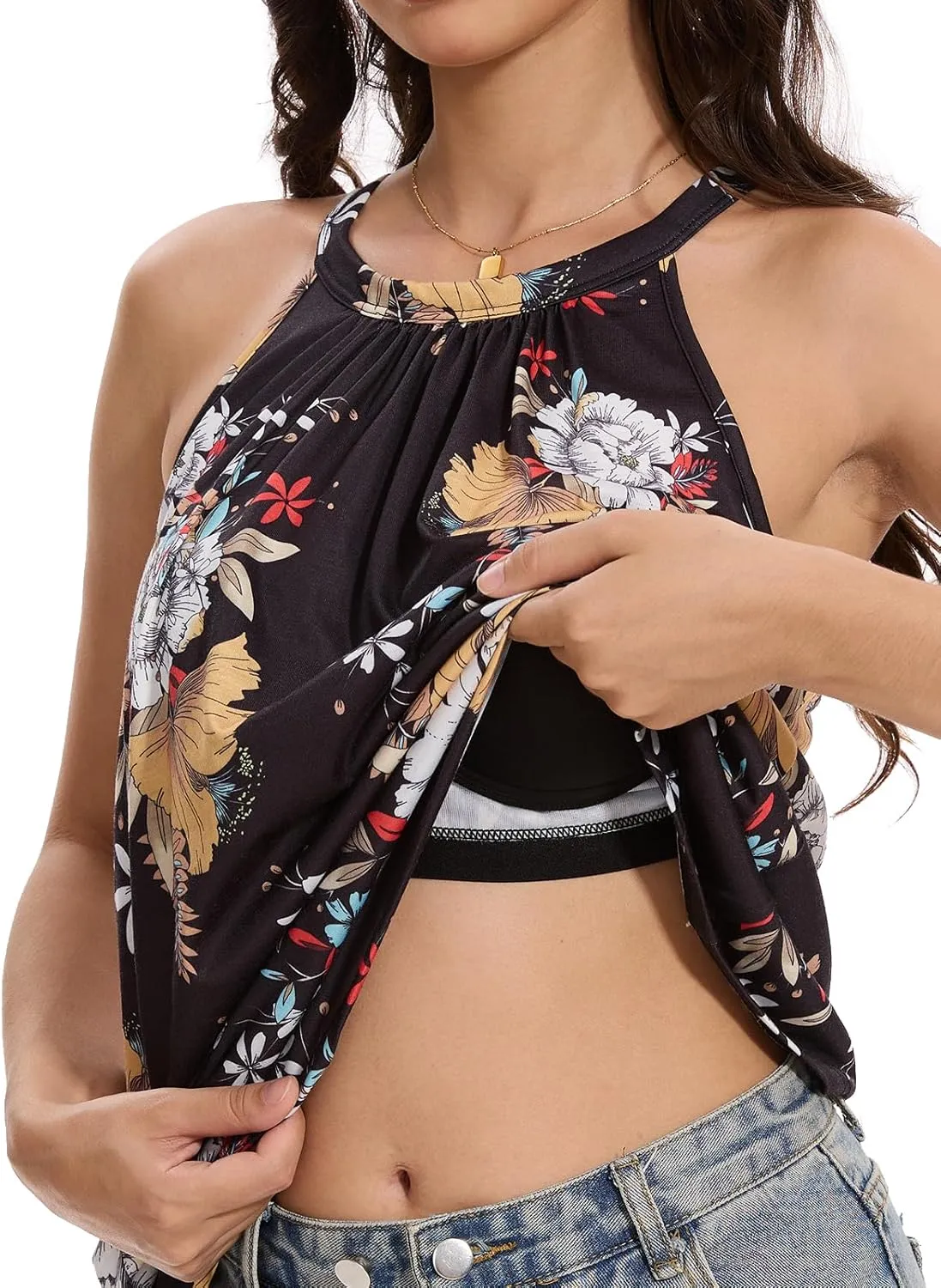 Orrpally Women Tank Tops Built in Bra Halter Tank Top Flowy Sleevless Padded Tank Top