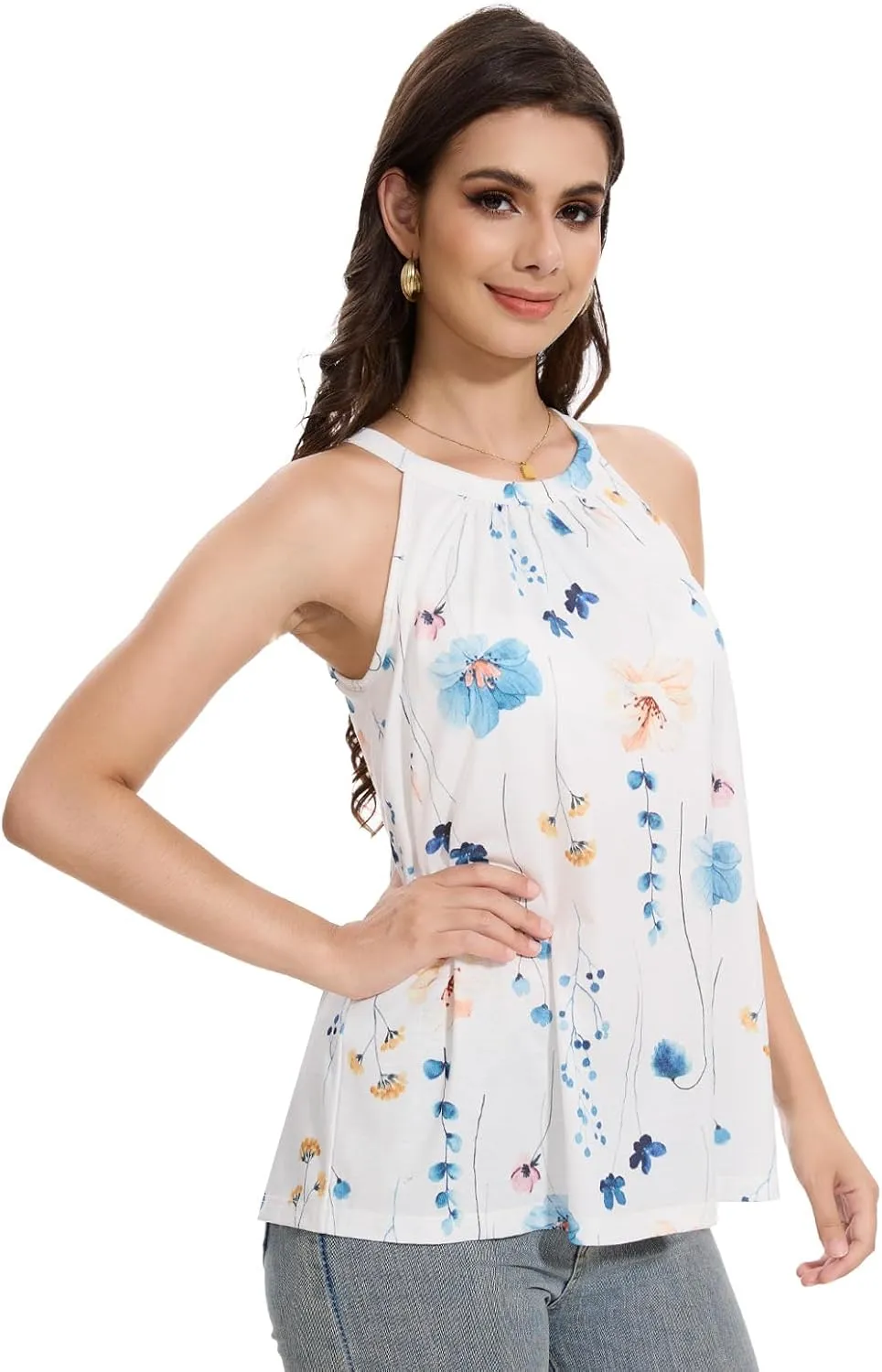 Orrpally Women Tank Tops Built in Bra Halter Tank Top Flowy Sleevless Padded Tank Top