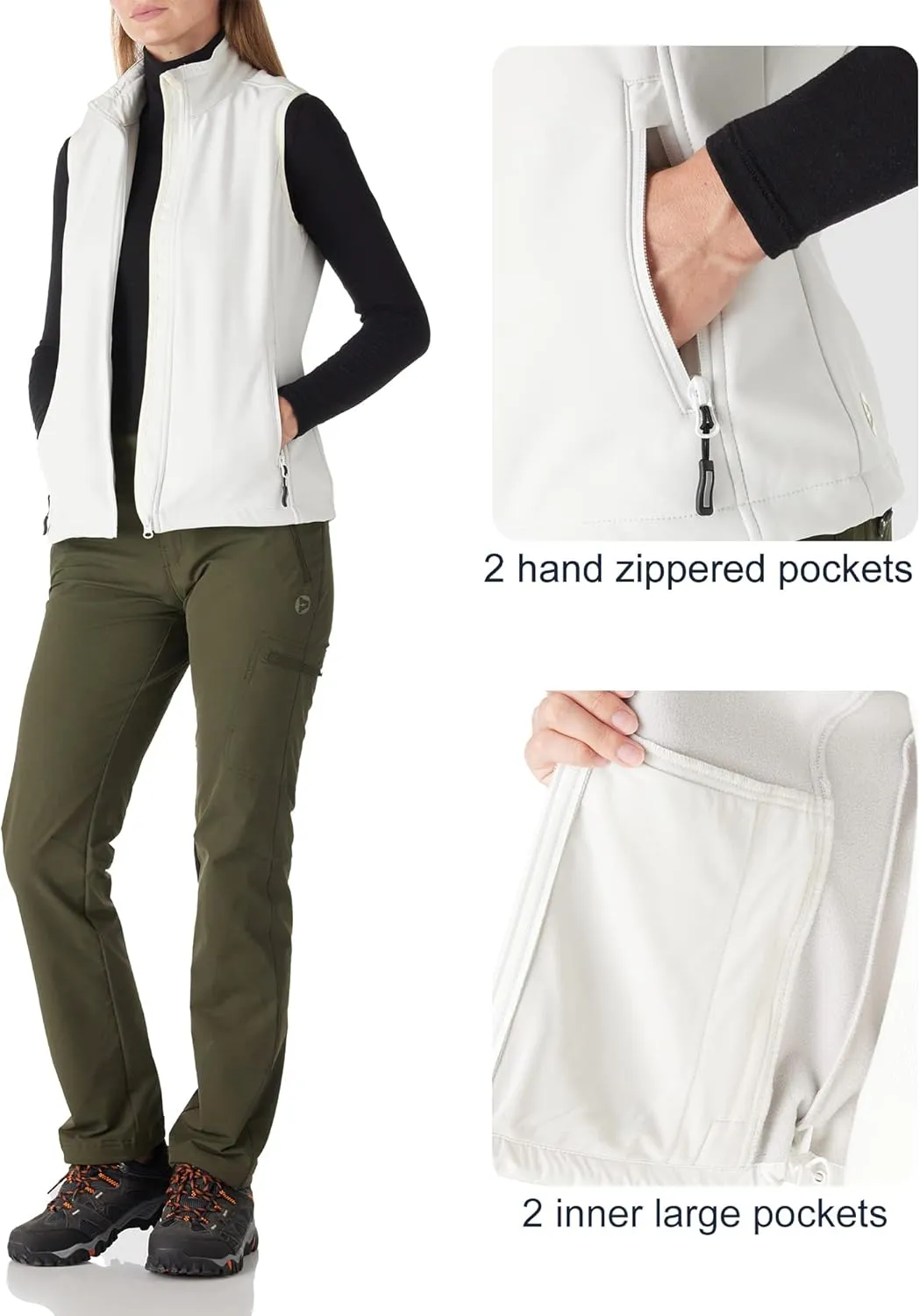 Outdoor Ventures Women's Lightweight Softshell Vest Windproof Fleece Lined Zip Up Sleeveless Jacket for Running Hiking Golf