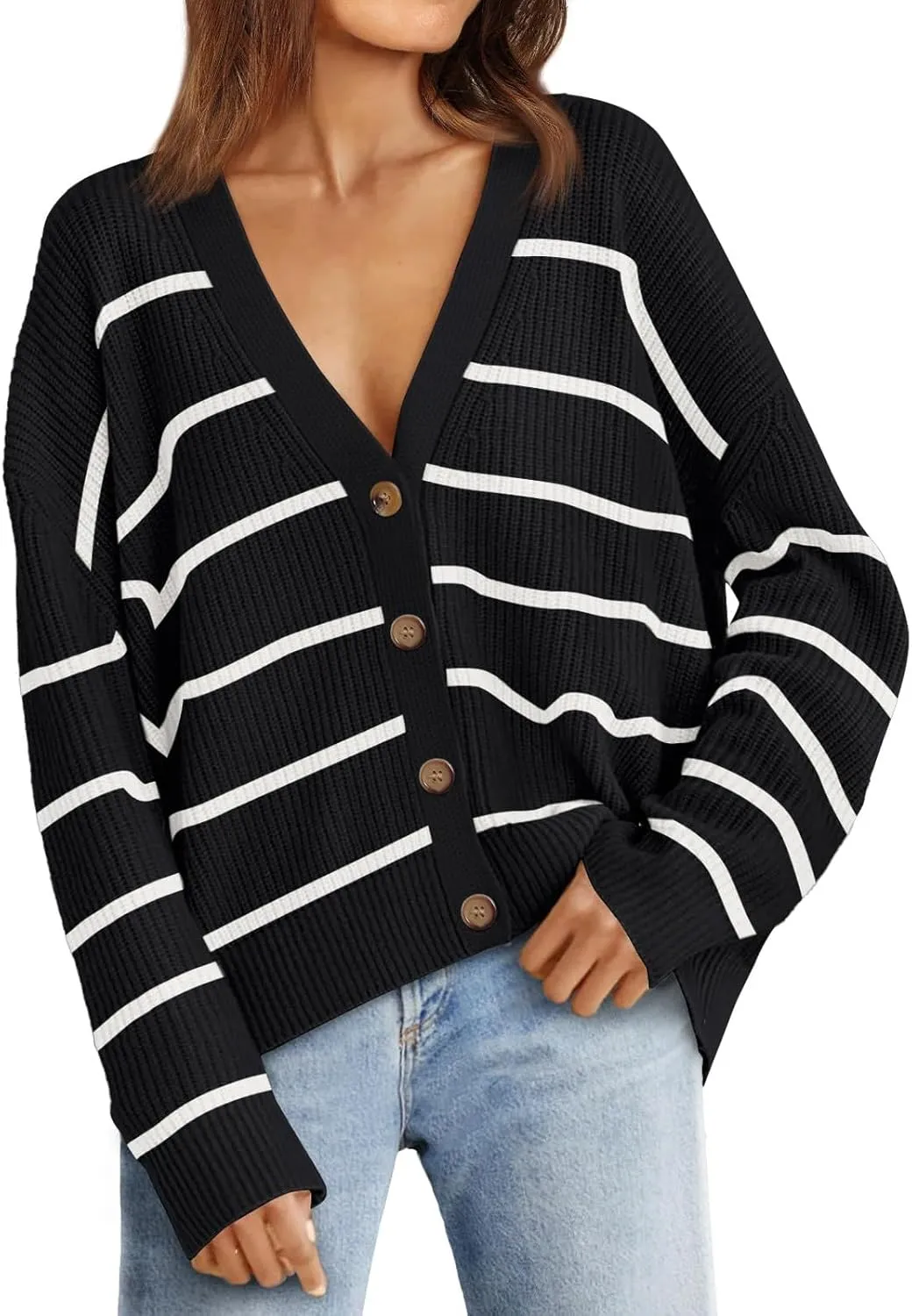Oversized Sweaters for Women Plus Size Floral Print Long Sleeve Open Front Button Down V Neck Knitted Cardigan