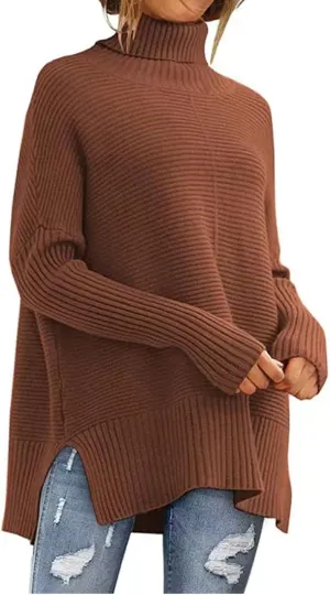 Oversized Sweaters for Women Turtleneck Bat-Wing Long Sleeve Ribbed Pullover Cozy Baggy Sweater 2024 Fall Outfits