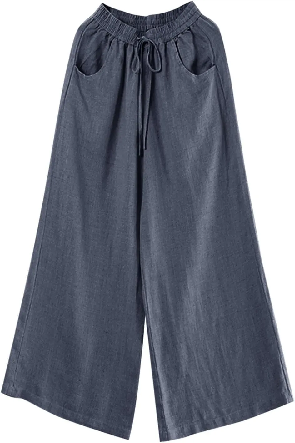 Palazzo Pants for Women Casual Plus Size Linen Pants Summer Comfy Wide Leg Drawstring Elastic Waist Lounge Pants