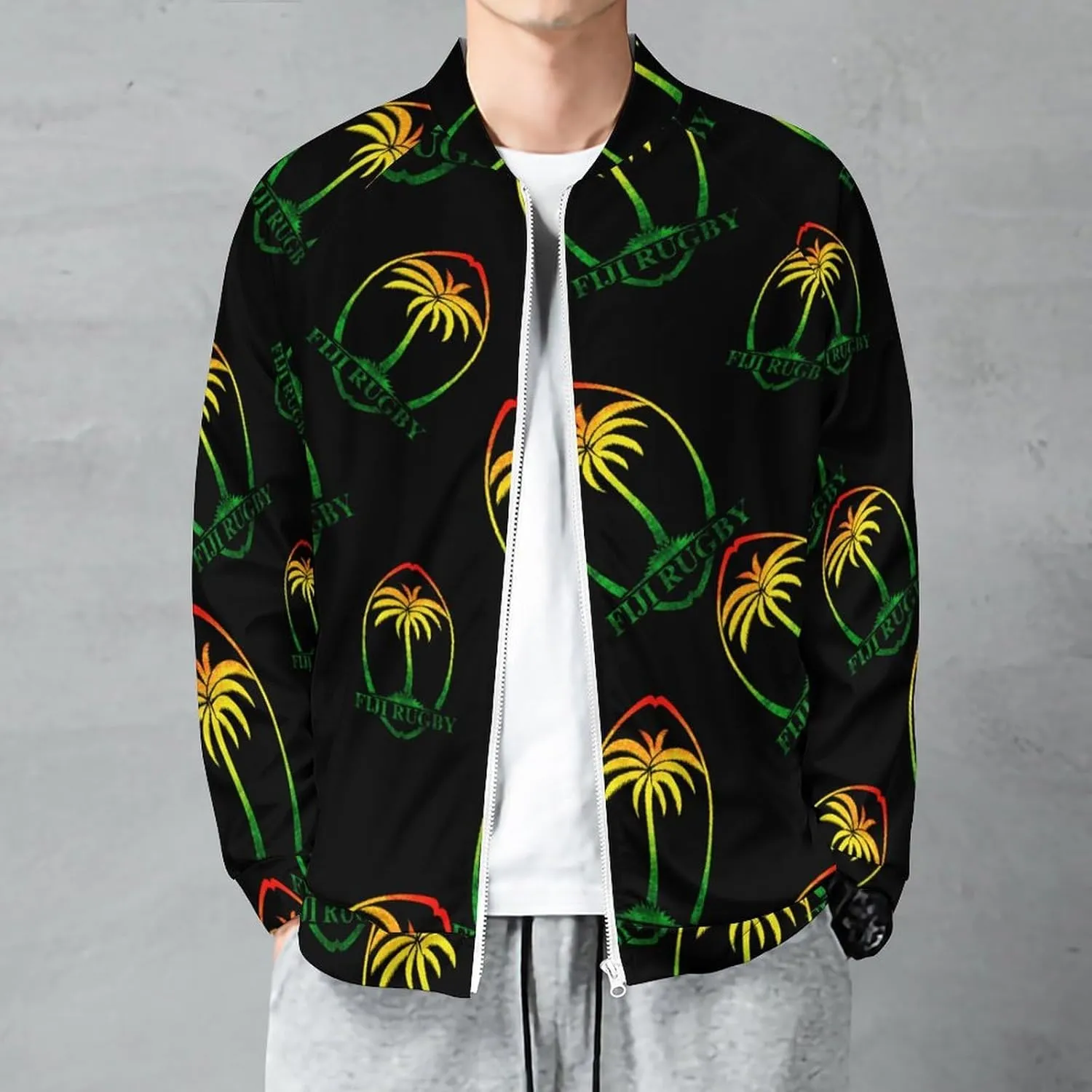 Palm Trees in Jamaica Colors Lightweight Bomber Jacket Men Golf Fashion Coat Track Jackets Casual Windbreaker Shirt
