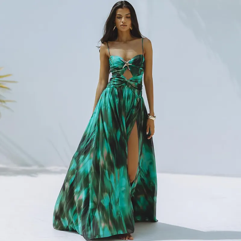 Pat - Starfish Print Hollow-Out Flared Skirt Swimsuit Set