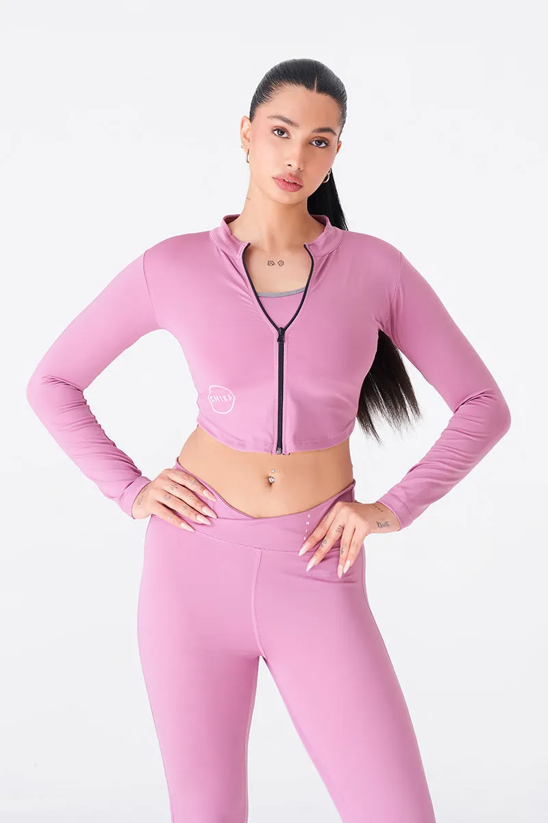 Peach Full Sleeves Zipper Top for a Sleek Gym Look