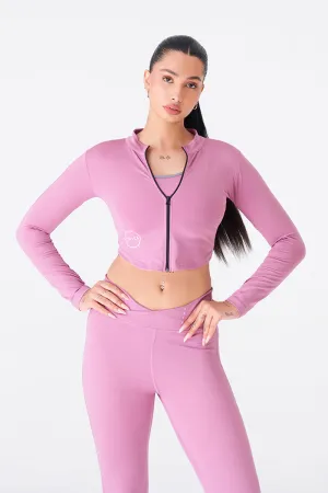 Peach Full Sleeves Zipper Top for a Sleek Gym Look