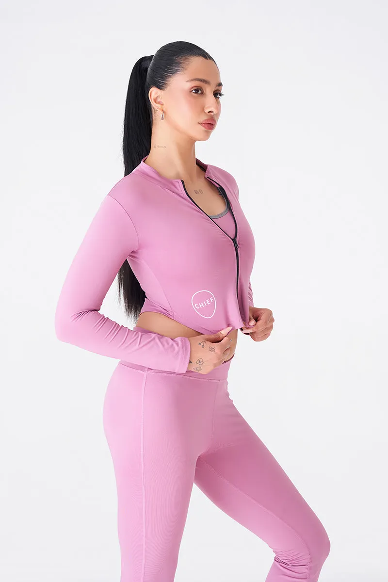 Peach Full Sleeves Zipper Top for a Sleek Gym Look