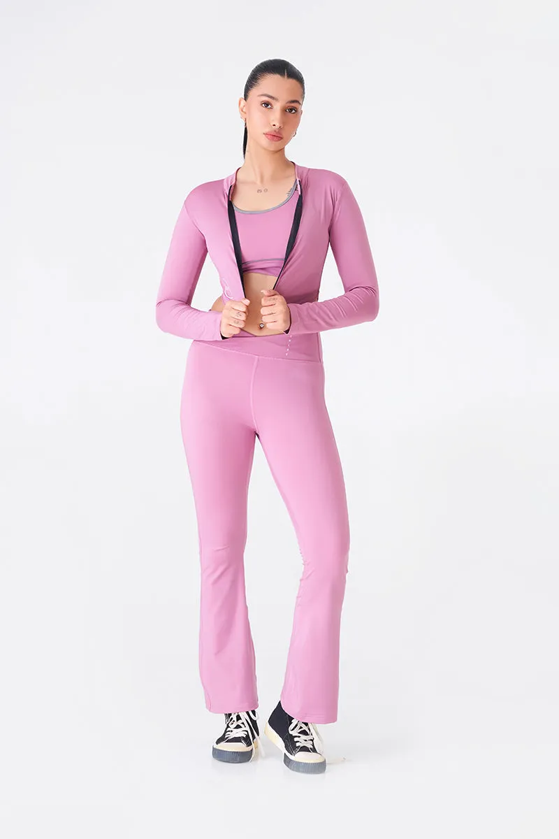 Peach Full Sleeves Zipper Top for a Sleek Gym Look
