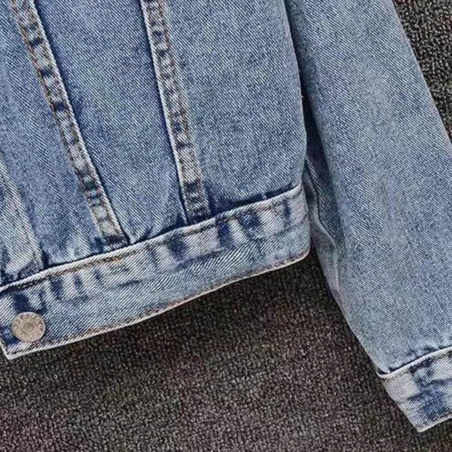 Pearls Denim Jacket For Woemn 3/4 Sleeve Button Down Plus Size Denim Jacket Basic Lapel Trucker Coat