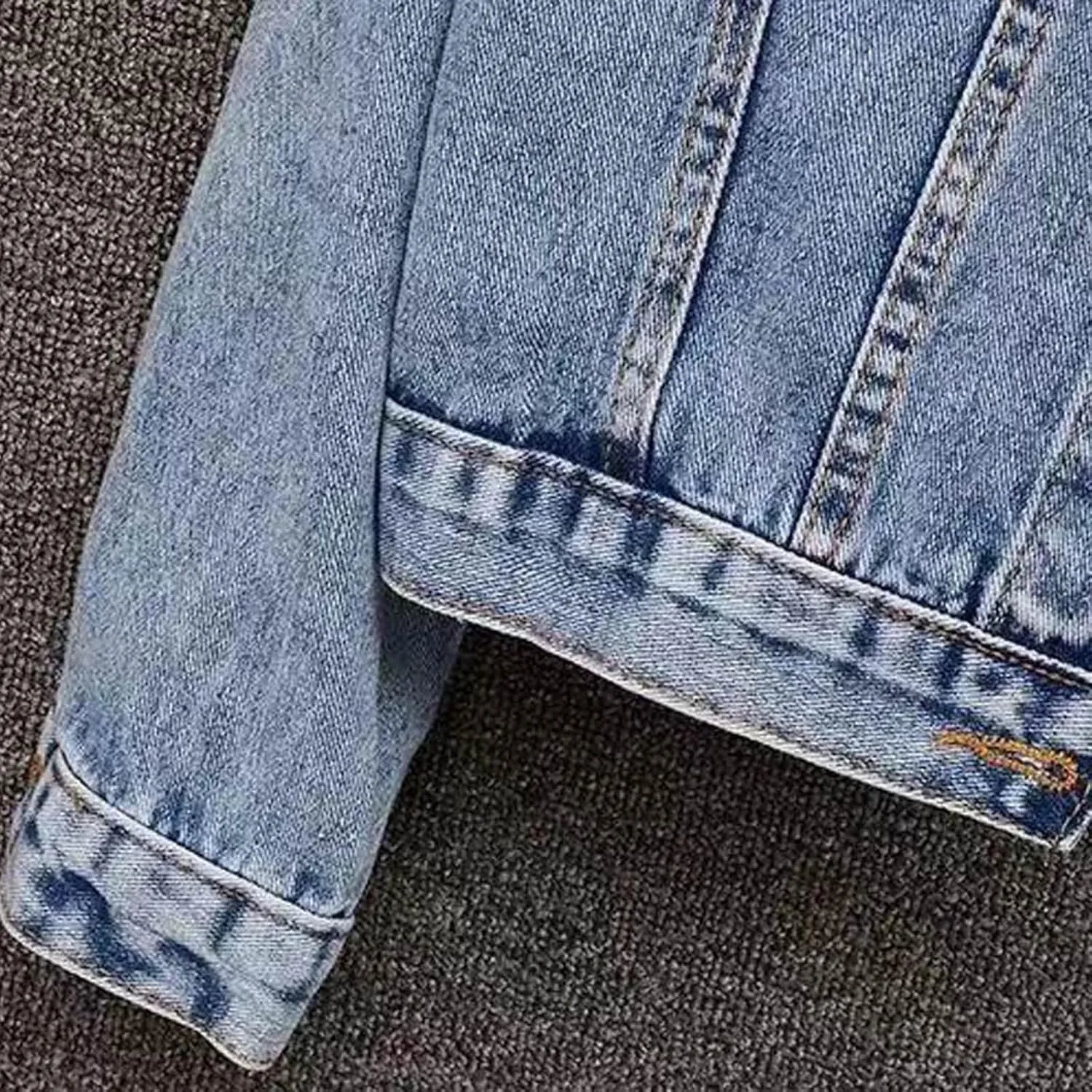 Pearls Denim Jacket For Woemn 3/4 Sleeve Button Down Plus Size Denim Jacket Basic Lapel Trucker Coat