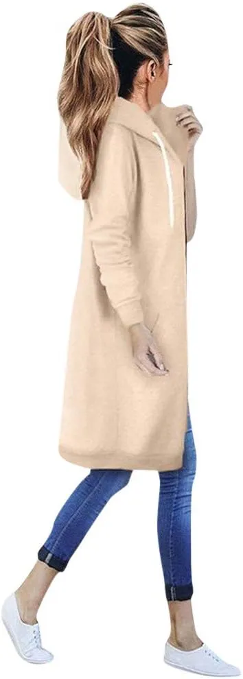 PeQAQ Women's 2024 Plus Size Hooded Coat Lightweight Fall Jacket Long Zipper Sweatshirts Fashion Trendy Casual Trench Coat