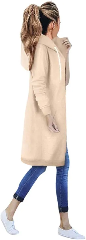PeQAQ Women's 2024 Plus Size Hooded Coat Lightweight Fall Jacket Long Zipper Sweatshirts Fashion Trendy Casual Trench Coat