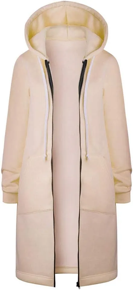 PeQAQ Women's 2024 Plus Size Hooded Coat Lightweight Fall Jacket Long Zipper Sweatshirts Fashion Trendy Casual Trench Coat