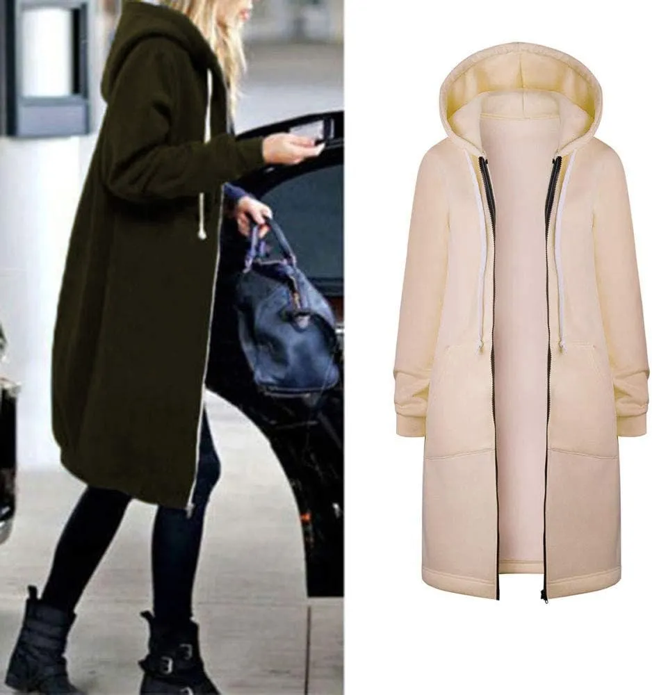 PeQAQ Women's 2024 Plus Size Hooded Coat Lightweight Fall Jacket Long Zipper Sweatshirts Fashion Trendy Casual Trench Coat