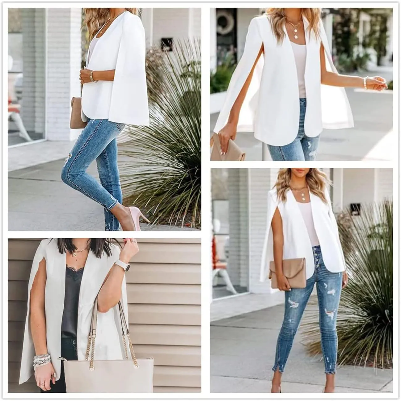 Perbai Womens Casual Cape Blazer Split Sleeve Open Front Work Office OL Blazers Jacket