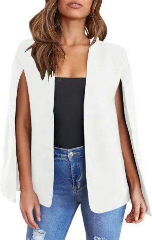 Perbai Womens Casual Cape Blazer Split Sleeve Open Front Work Office OL Blazers Jacket