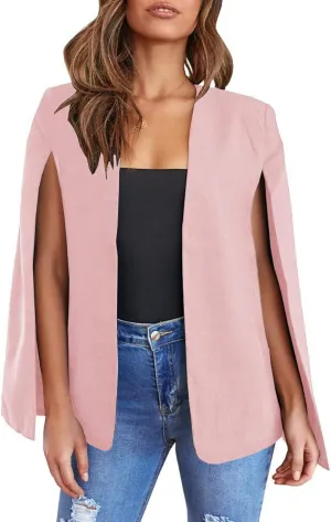 Perbai Womens Casual Cape Blazer Split Sleeve Open Front Work Office OL Blazers Jacket