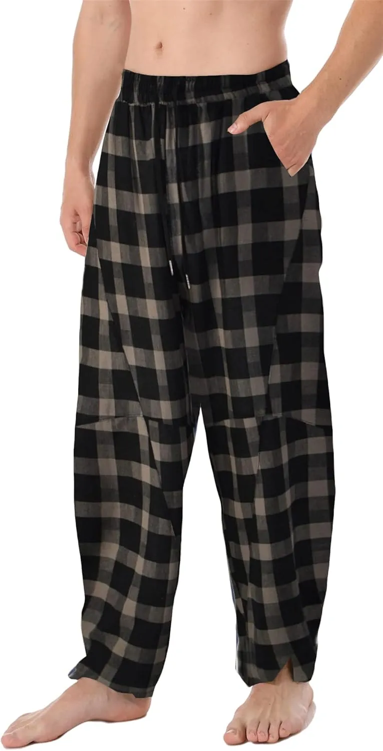 perdontoo Men's Linen Cotton Loose Fit Casual Lightweight Elastic Waist Summer Beach Pants