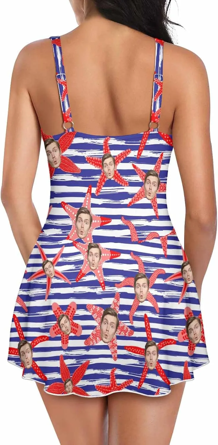 Personalized Face Swimsuit Women's One Piece Skirted Swimsuit Custom Picture Swimwear Bathing Suits with Face Photo