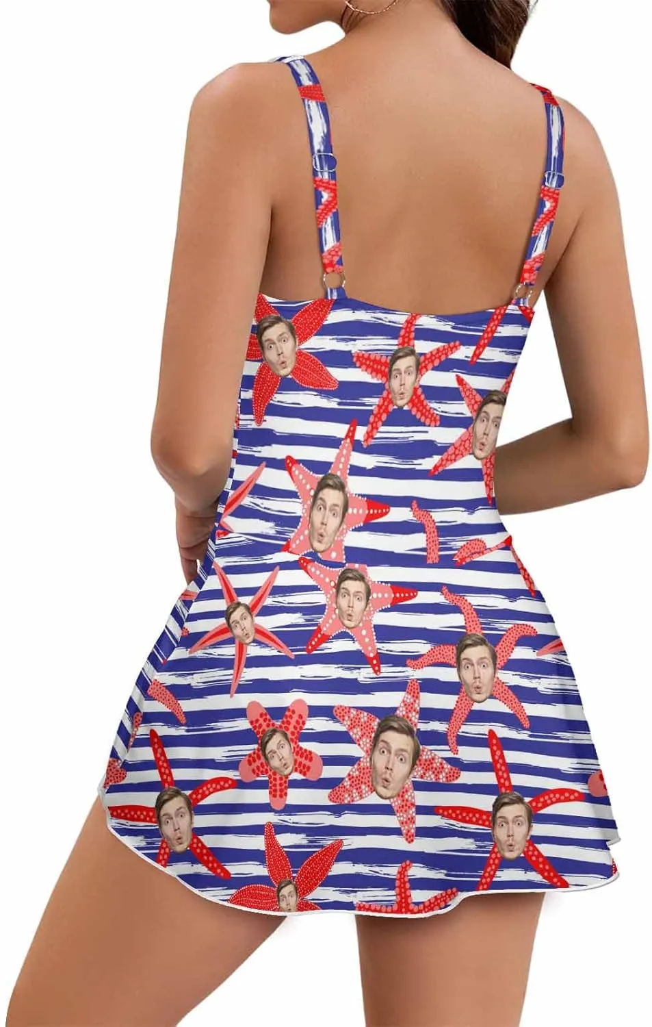 Personalized Face Swimsuit Women's One Piece Skirted Swimsuit Custom Picture Swimwear Bathing Suits with Face Photo