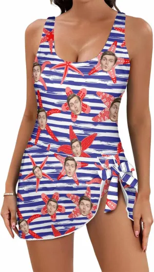 Personalized Face Swimsuit Women's One Piece Skirted Swimsuit Custom Picture Swimwear Bathing Suits with Face Photo