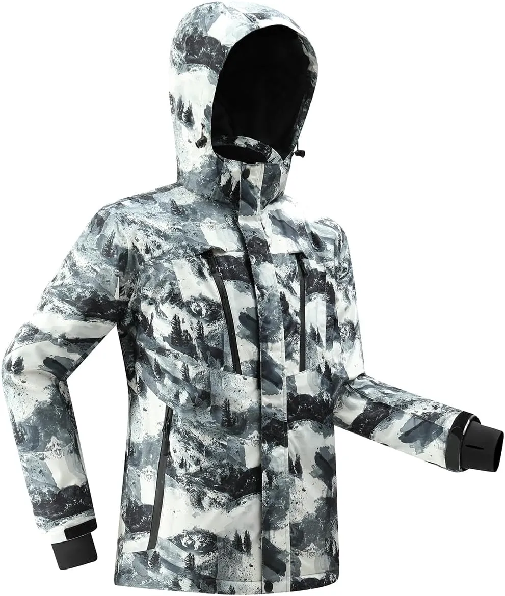 PHIBEE Men's Waterproof Ski Jacket Winter Warm Snow Coat Windproof Hooded Rain Jacket
