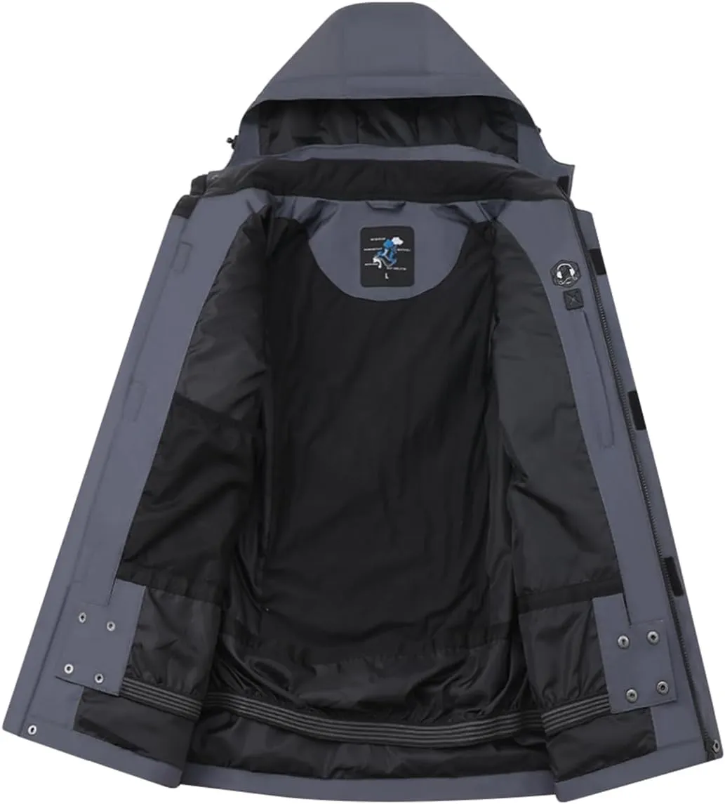 PHIBEE Men's Waterproof Ski Jacket Winter Warm Snow Coat Windproof Hooded Rain Jacket