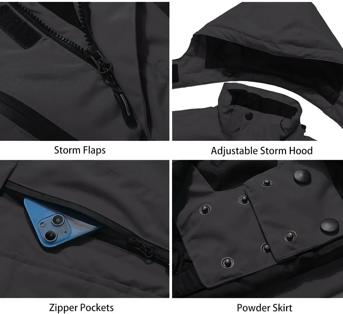 PHIBEE Men's Waterproof Ski Jacket Winter Warm Snow Coat Windproof Hooded Rain Jacket