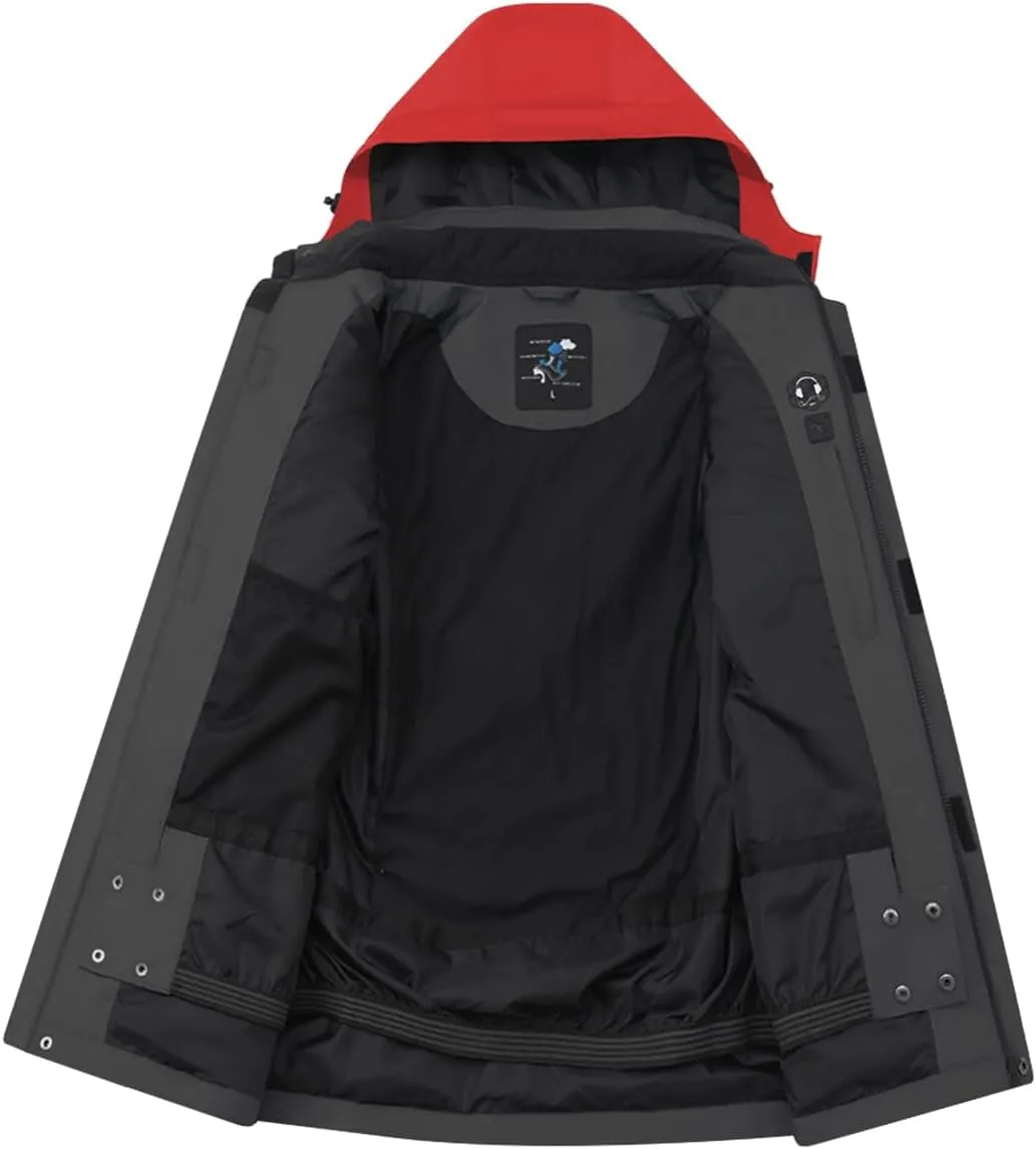 PHIBEE Men's Waterproof Ski Jacket Winter Warm Snow Coat Windproof Hooded Rain Jacket