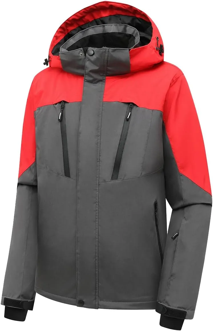 PHIBEE Men's Waterproof Ski Jacket Winter Warm Snow Coat Windproof Hooded Rain Jacket