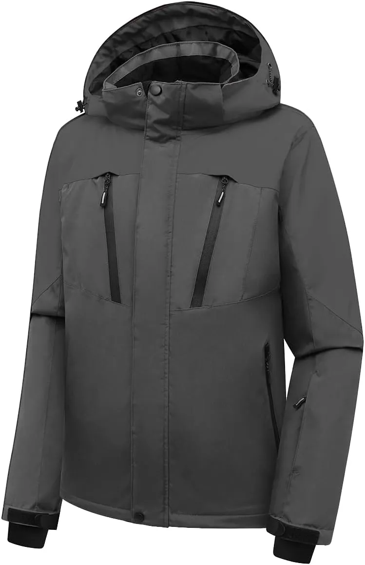 PHIBEE Men's Waterproof Ski Jacket Winter Warm Snow Coat Windproof Hooded Rain Jacket