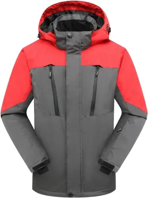 PHIBEE Men's Waterproof Ski Jacket Winter Warm Snow Coat Windproof Hooded Rain Jacket