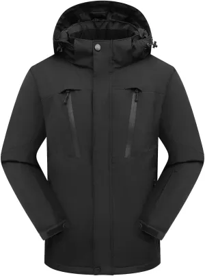 PHIBEE Men's Waterproof Ski Jacket Winter Warm Snow Coat Windproof Hooded Rain Jacket