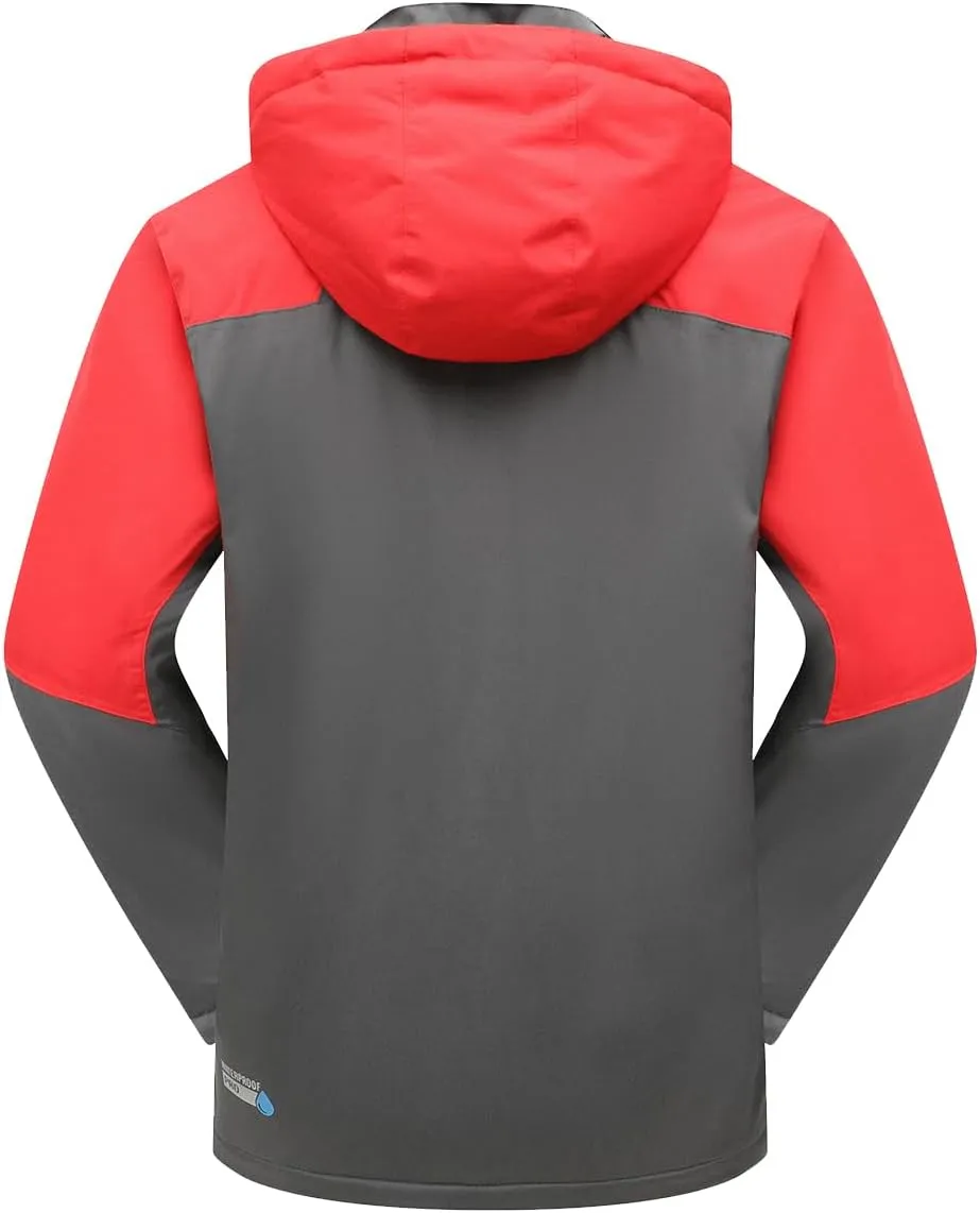 PHIBEE Men's Waterproof Ski Jacket Winter Warm Snow Coat Windproof Hooded Rain Jacket
