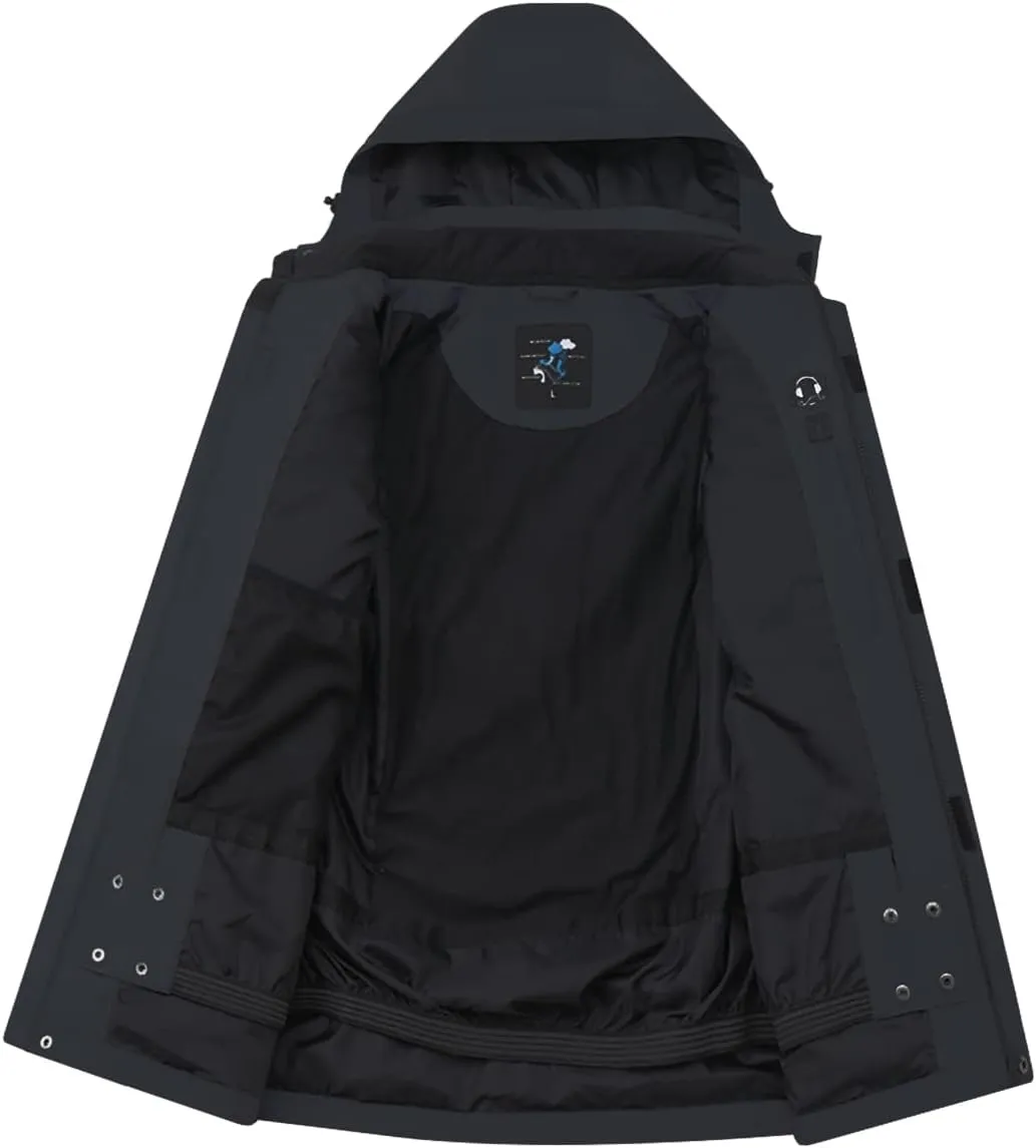 PHIBEE Men's Waterproof Ski Jacket Winter Warm Snow Coat Windproof Hooded Rain Jacket