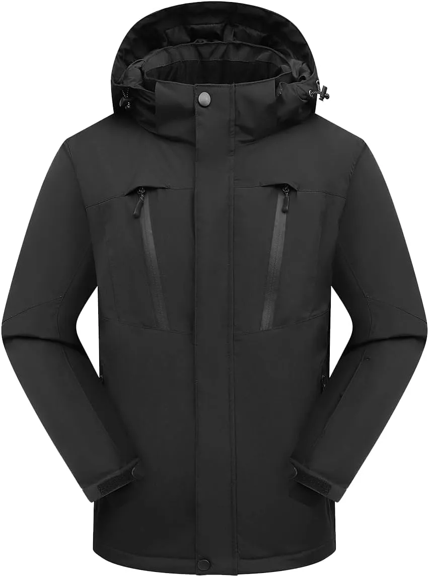 PHIBEE Men's Waterproof Ski Jacket Winter Warm Snow Coat Windproof Hooded Rain Jacket