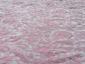 Pink Paisley Chikankari Embroidered Chanderi Fabric (wholesale)