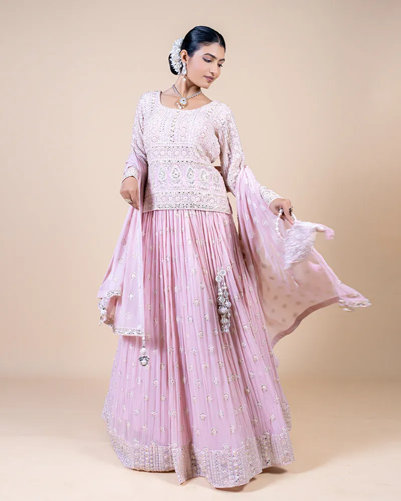 Pink Sharara Set with Zari Buti Embellishments and Tassels on Dupatta