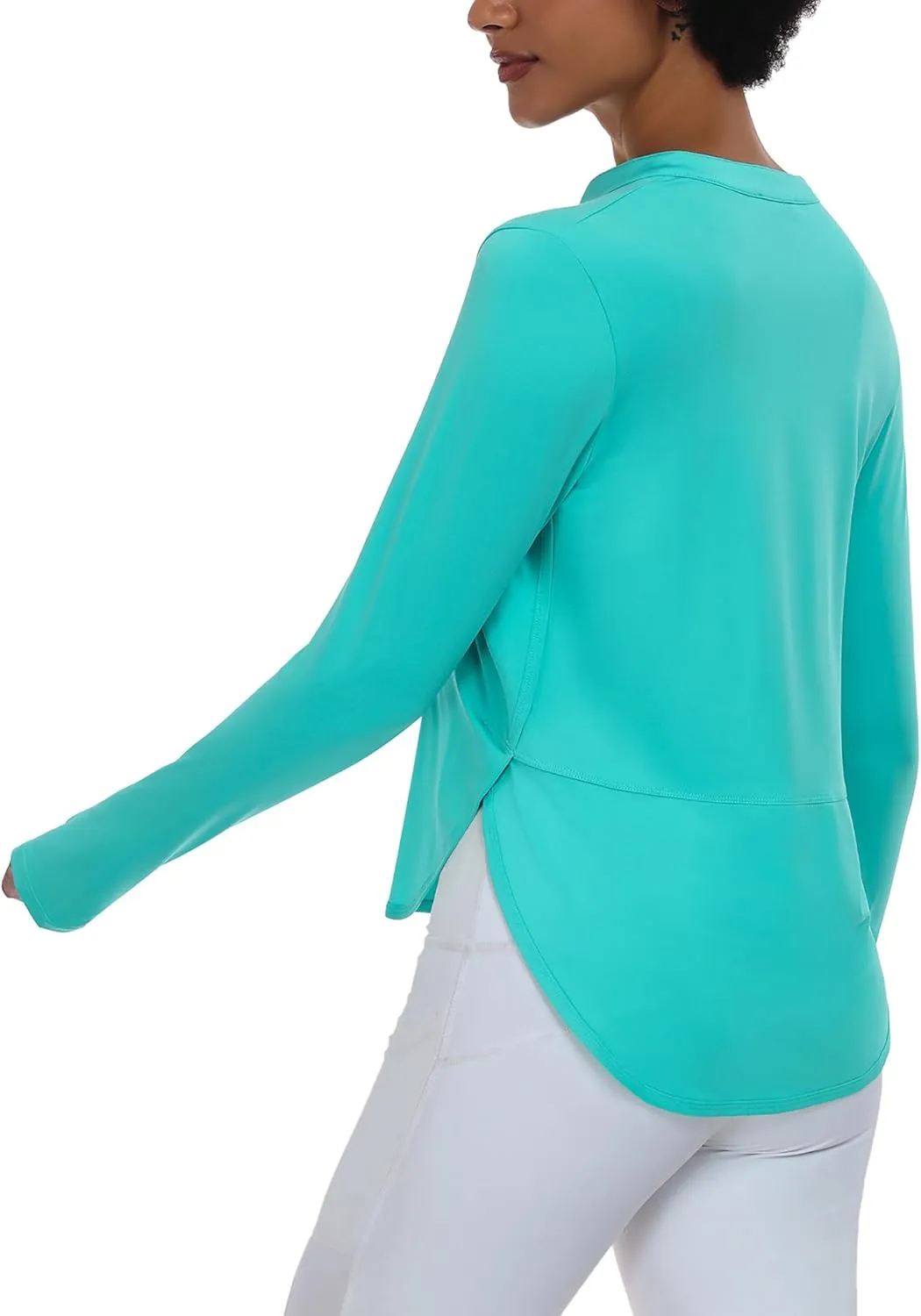 PINSPARK Women's Long Sleeve Workout Tops V Neck Athletic Yoga Shirts with Thumb Holes Quick Dry Gym Tops Loose Fit