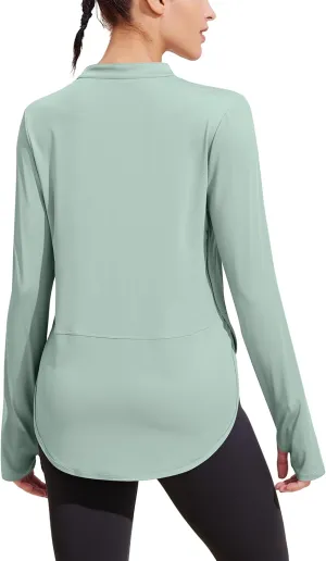 PINSPARK Women's Long Sleeve Workout Tops V Neck Athletic Yoga Shirts with Thumb Holes Quick Dry Gym Tops Loose Fit