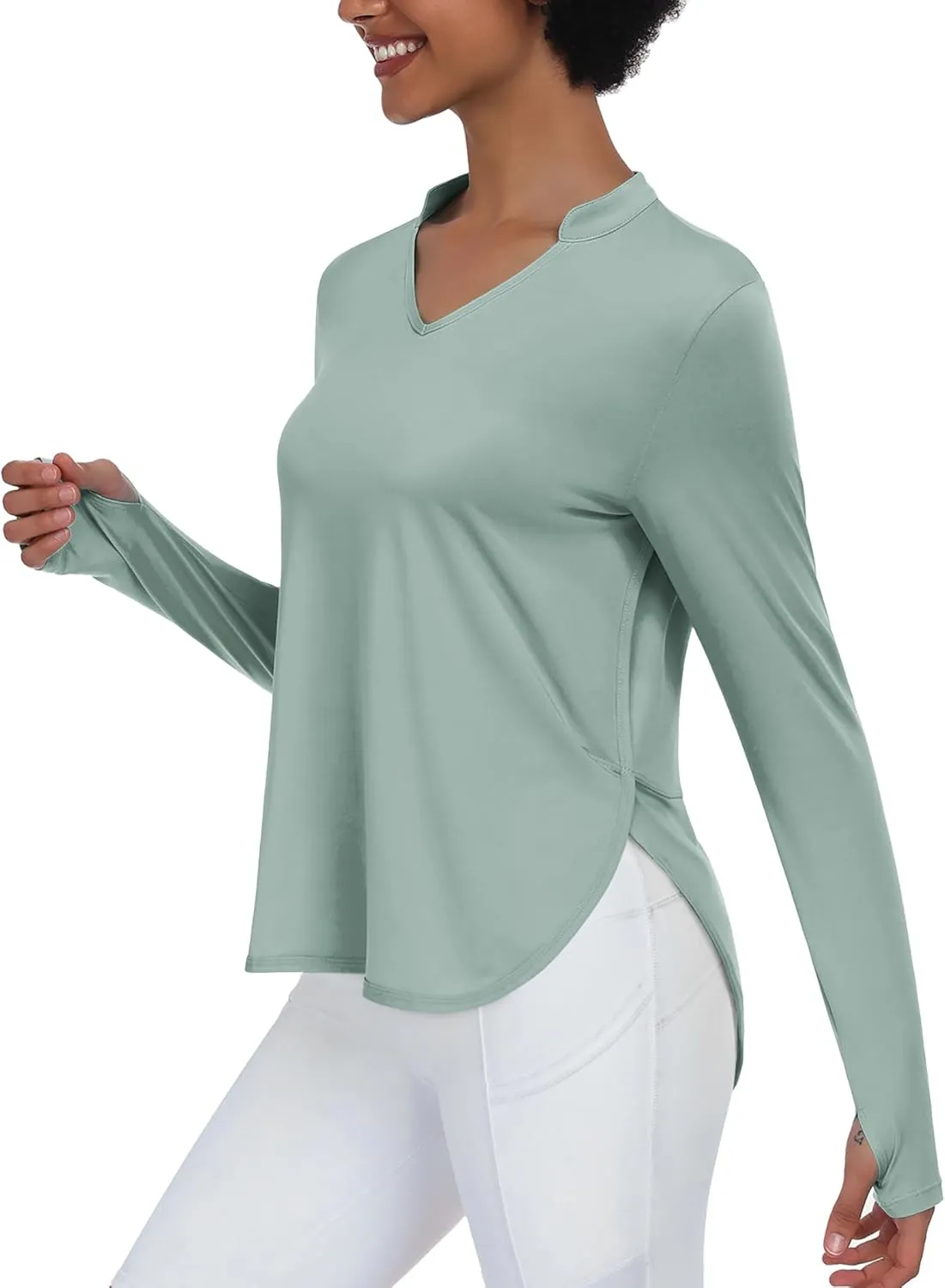 PINSPARK Women's Long Sleeve Workout Tops V Neck Athletic Yoga Shirts with Thumb Holes Quick Dry Gym Tops Loose Fit