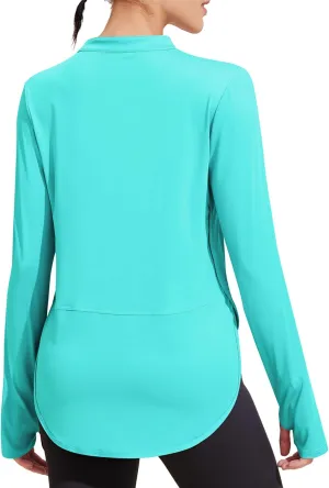 PINSPARK Women's Long Sleeve Workout Tops V Neck Athletic Yoga Shirts with Thumb Holes Quick Dry Gym Tops Loose Fit