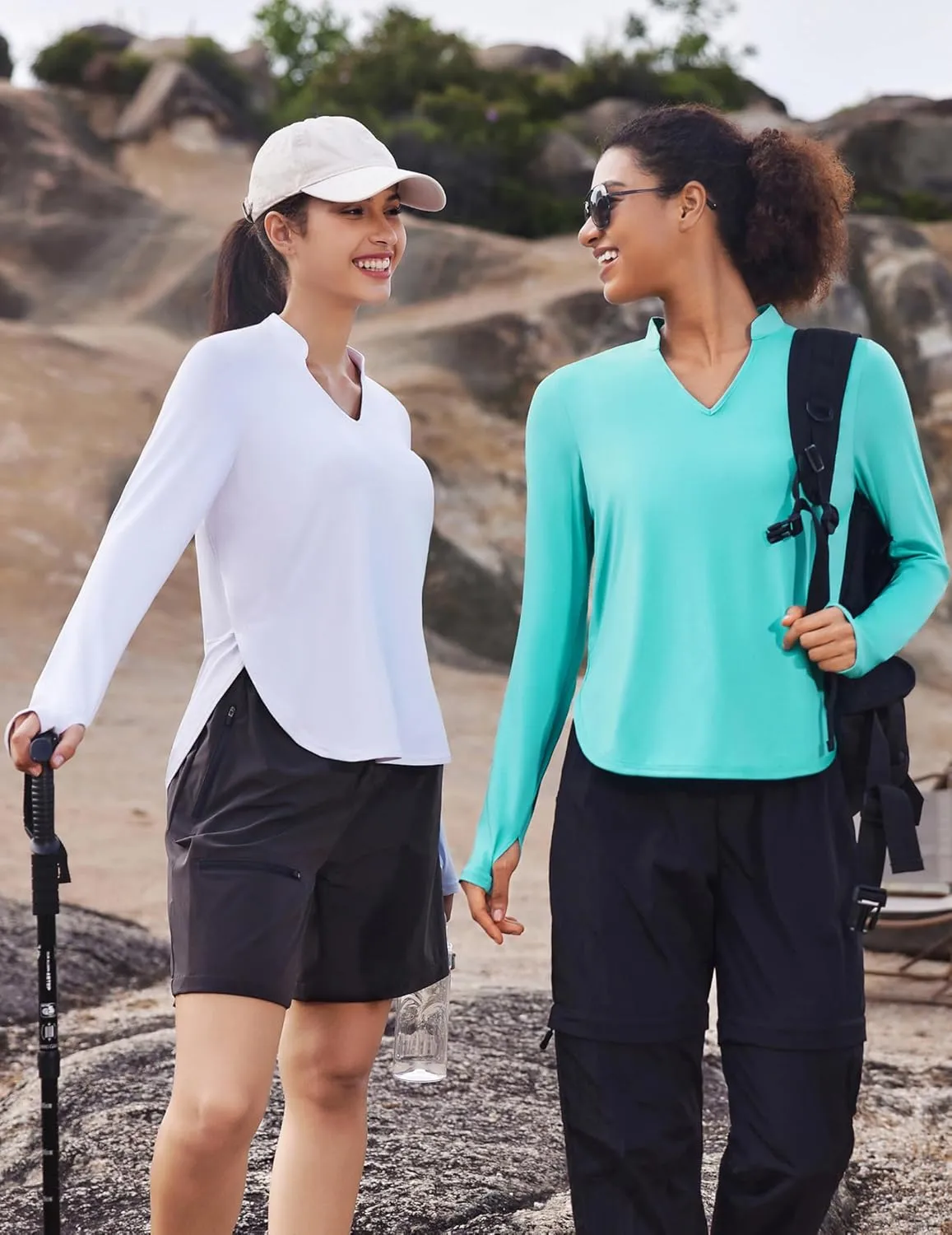 PINSPARK Women's Long Sleeve Workout Tops V Neck Athletic Yoga Shirts with Thumb Holes Quick Dry Gym Tops Loose Fit
