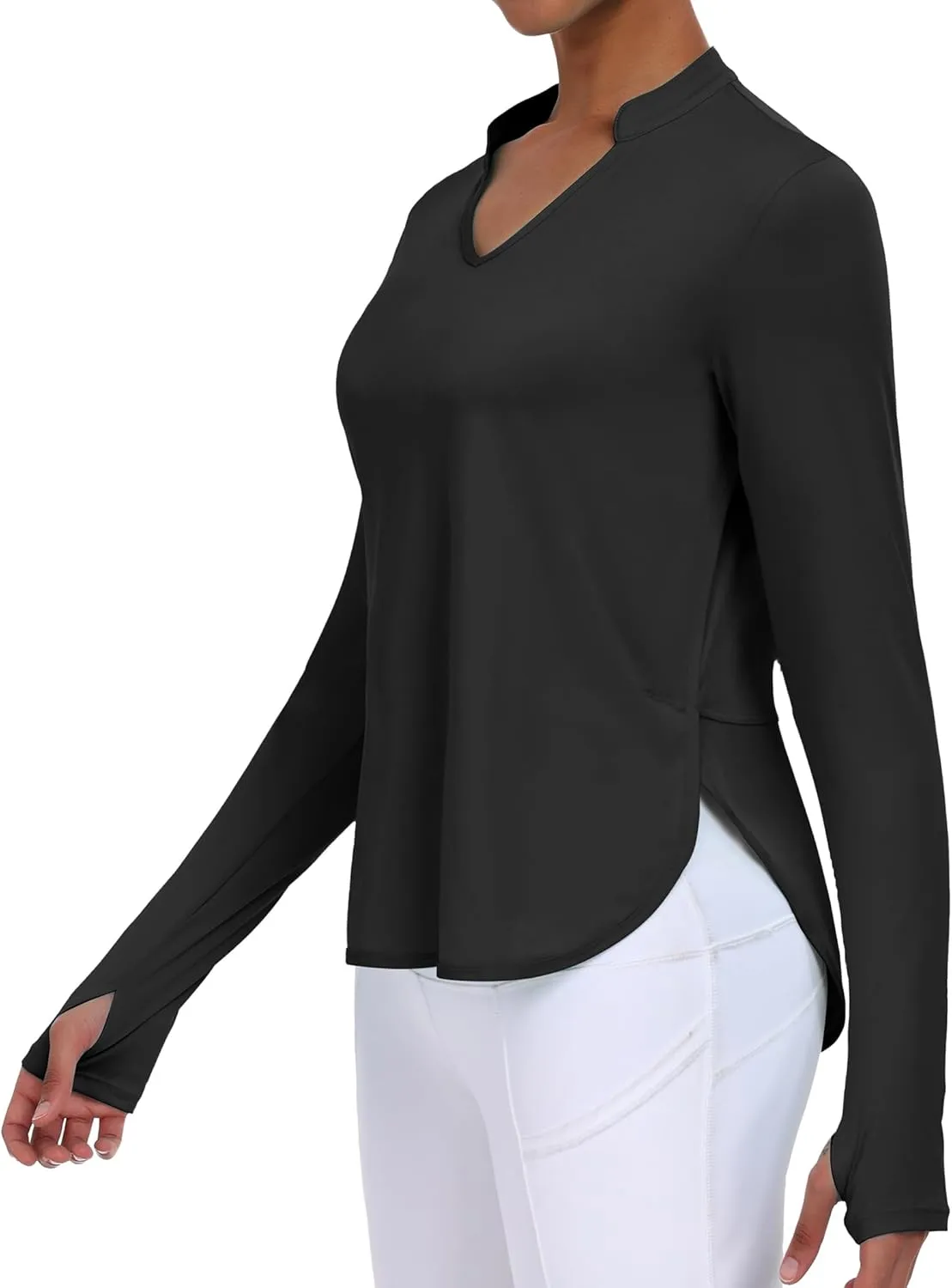PINSPARK Women's Long Sleeve Workout Tops V Neck Athletic Yoga Shirts with Thumb Holes Quick Dry Gym Tops Loose Fit