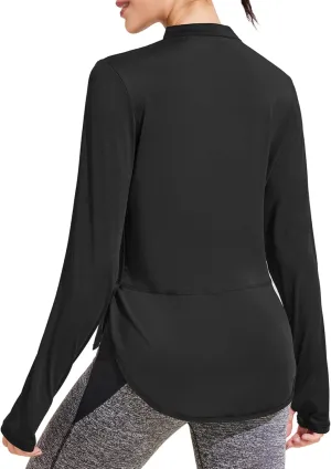 PINSPARK Women's Long Sleeve Workout Tops V Neck Athletic Yoga Shirts with Thumb Holes Quick Dry Gym Tops Loose Fit
