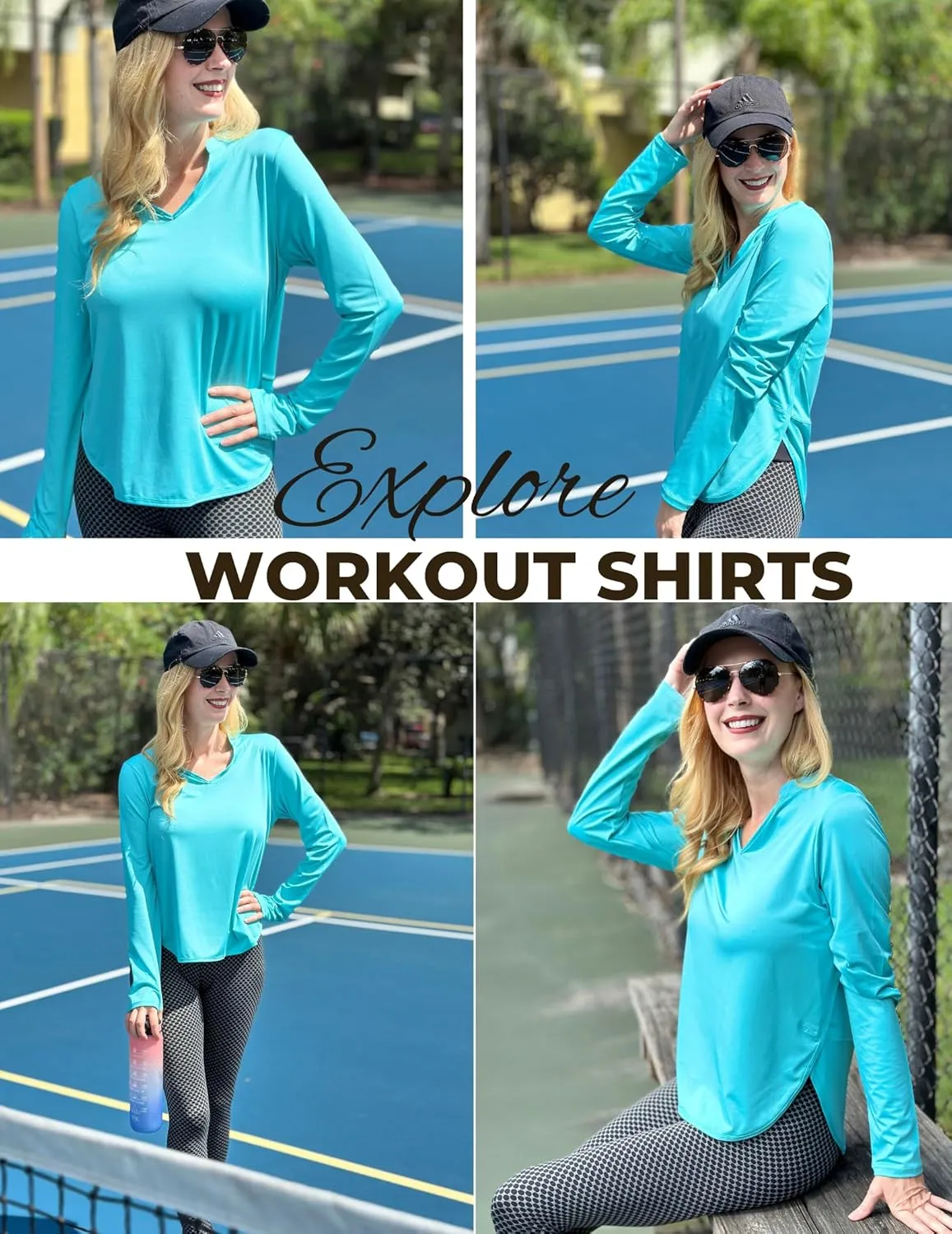 PINSPARK Women's Long Sleeve Workout Tops V Neck Athletic Yoga Shirts with Thumb Holes Quick Dry Gym Tops Loose Fit