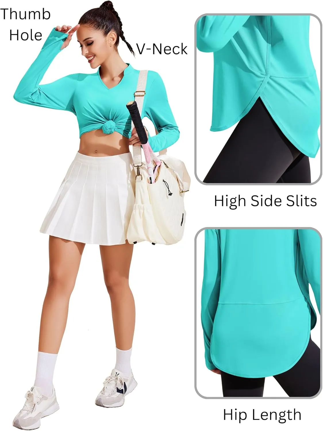 PINSPARK Women's Long Sleeve Workout Tops V Neck Athletic Yoga Shirts with Thumb Holes Quick Dry Gym Tops Loose Fit